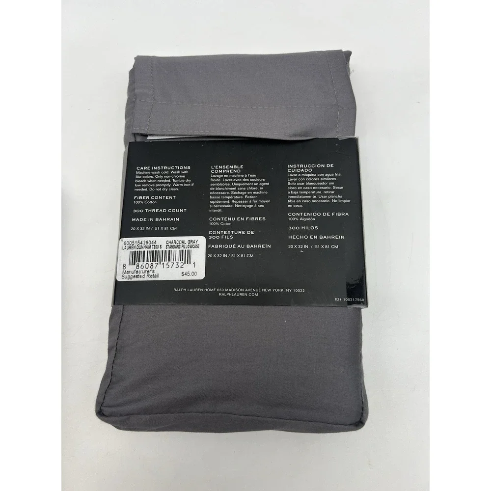 Lot 2 Ralph Lauren Dunham Sateen Standard Pillowcases Charcoal Gray 100% Cotton